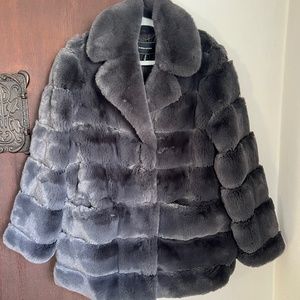 BCBG Charcoal Gray Faux Fur Coat